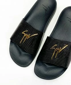 GIUSEPPE ZANOTTI (black/Gold Leather Slides)