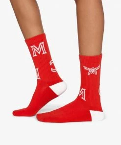 MCM (Red Monogram Print Cotton Socks)