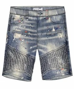 Preme Denim (blue/orange Spot Biker Cut Short)