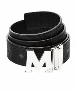 Designers MCM (Black/sliver Claus M Reversible Belt In Visetos )