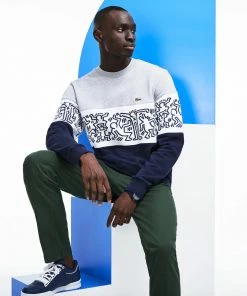 New Arrivals Lacoste (Mens Grey Herring Print Crewneck Sweater)