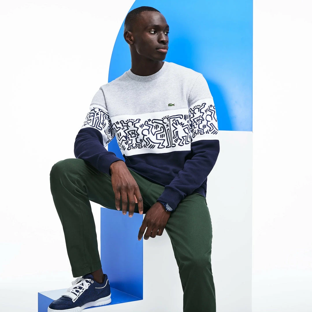 New Arrivals Lacoste (Mens Grey Herring Print Crewneck Sweater) 3 New Arrivals Lacoste (Mens Grey Herring Print Crewneck Sweater)