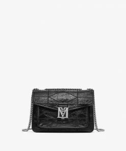 Mcm (black Big Quilted Shoulder Bag In Crushed Leather)