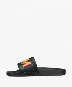 New Arrivals Mcm (men’s Black/Orange Diagonal Monogram Rubber Slides)