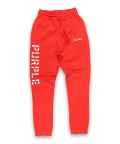 New Arrivals Purple Brand ( French Terry Red Embroidered Stencil Jogger)