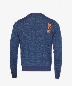 MCM (Men's Blue Indigo Monogram Wool Sweater)