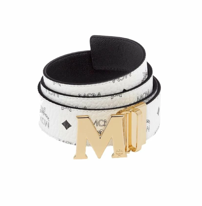 MCM (White/gold Claus M Reversible Belt In Visetos ) 3 MCM (White/gold Claus M Reversible Belt In Visetos )