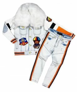 Elite Denim (kids White/orange Furry Denim Set)