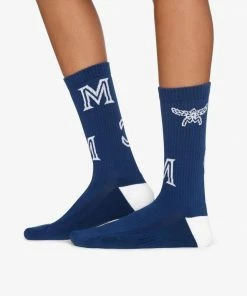 MCM (BLUE Monogram Print Cotton Socks) New Arrivals