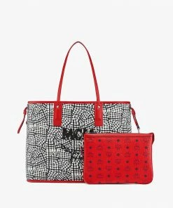 New Arrivals Mcm (red Large Reversible Liz Shopper In Visetos Bag)