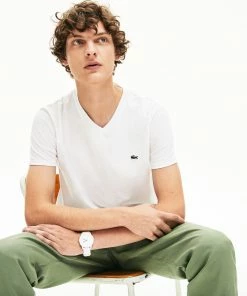 Lacoste Men's V-neck Pure White Pima Cotton T-shirt