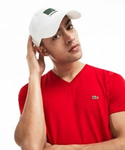 Lacoste Men's V-neck Red Pima Cotton Jersey T-shirt New Arrivals