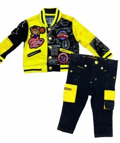 New Arrivals Elite Denim (kids Black/yellow Teddy Bear Denim Set)