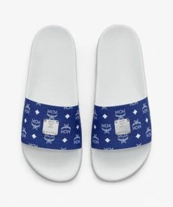 New Arrivals MCM (Men's Blue Print Rubber Slides)