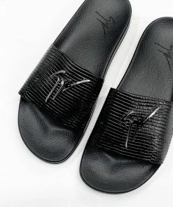 GIUSEPPE ZANOTTI (Jet Black Leather Slides)