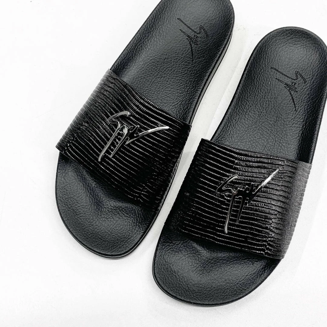 GIUSEPPE ZANOTTI (Jet Black Leather Slides) 4 GIUSEPPE ZANOTTI (Jet Black Leather Slides)