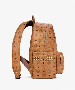 Mcm (cognac Big Stark Side Studs Backpack In Visetos)
