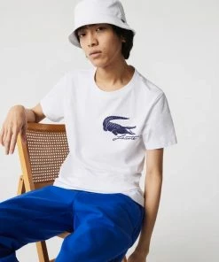 New Arrivals Lacoste (white Roland-Garros Crocodile Print T-shirt)