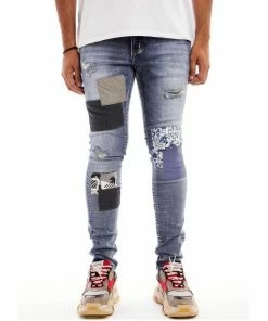 Damati Denim (blue Color Block Patch Jean)