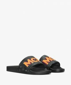 New Arrivals Mcm (men’s Black/Orange Diagonal Monogram Rubber Slides)