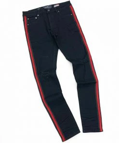 New Arrivals Damati Denim (black/red Stripe Cut Jeans)
