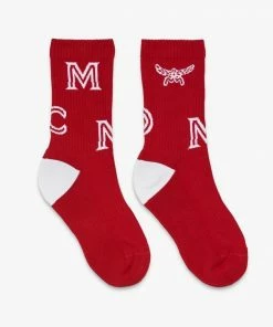 MCM (Red Monogram Print Cotton Socks)