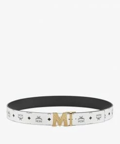 Mcm (white Claus Textured M Reversible Belt 1.75” In Visetos)