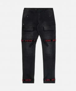 Eight & Nine (Grey /red Strapped Slim Utility Wash Jean)