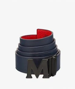 New Arrivals Mcm (red/navy/black Claus Matte Reversible Belt Visetos)
