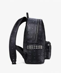 Mcm (black Big Stark Side Studs Backpack In Visetos)