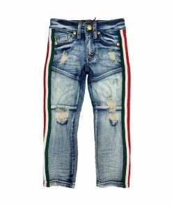 Elite Denim (kids Dark Green /red Stripes Jeans)