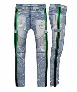 Preme Denim (blue/green Stripe Biker Jean) New Arrivals