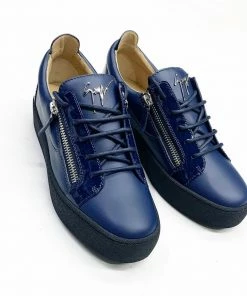 Giuseppe Zanotti (Navy/sliver Leather Low Top Sneakers)