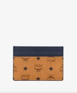 MCM (cognac/navy Blue Card Case In Visetos Leather Mix) New Arrivals