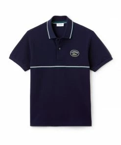 New Arrivals LACOSTE (Men's Navy Regular Fit Striped Accents Polo)