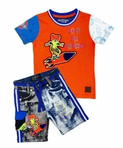 Elite Denim (orange/royal Blue Denim Shorts Set)